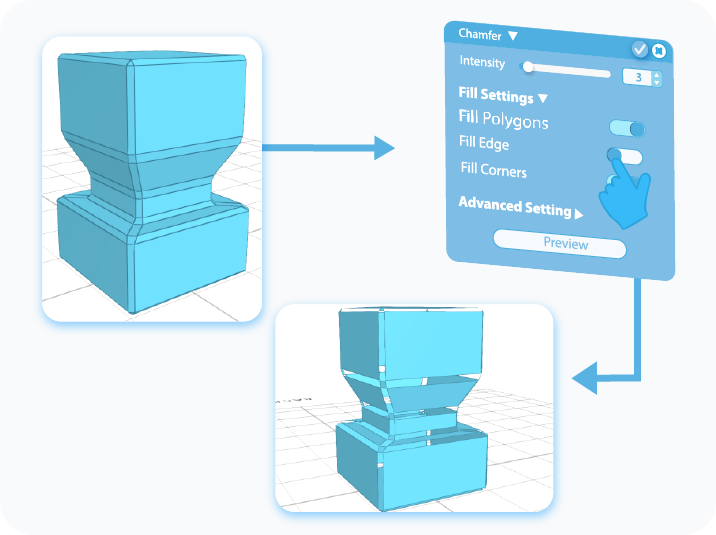 Toggle to enable Fill Edge feature for Chamfer